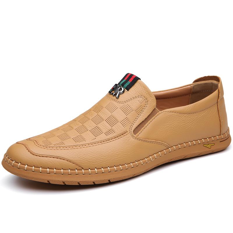 Men'S Sandals Leather Business Hollow Punching Men'S Shoes Soft Sole Hole Dad Leather Shoes White