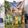 Cartoon Pikachu Theme Monster Printed Flannel Blanket For OfficeCamp Travel Multifunctional Universal Blanket Fan Gift