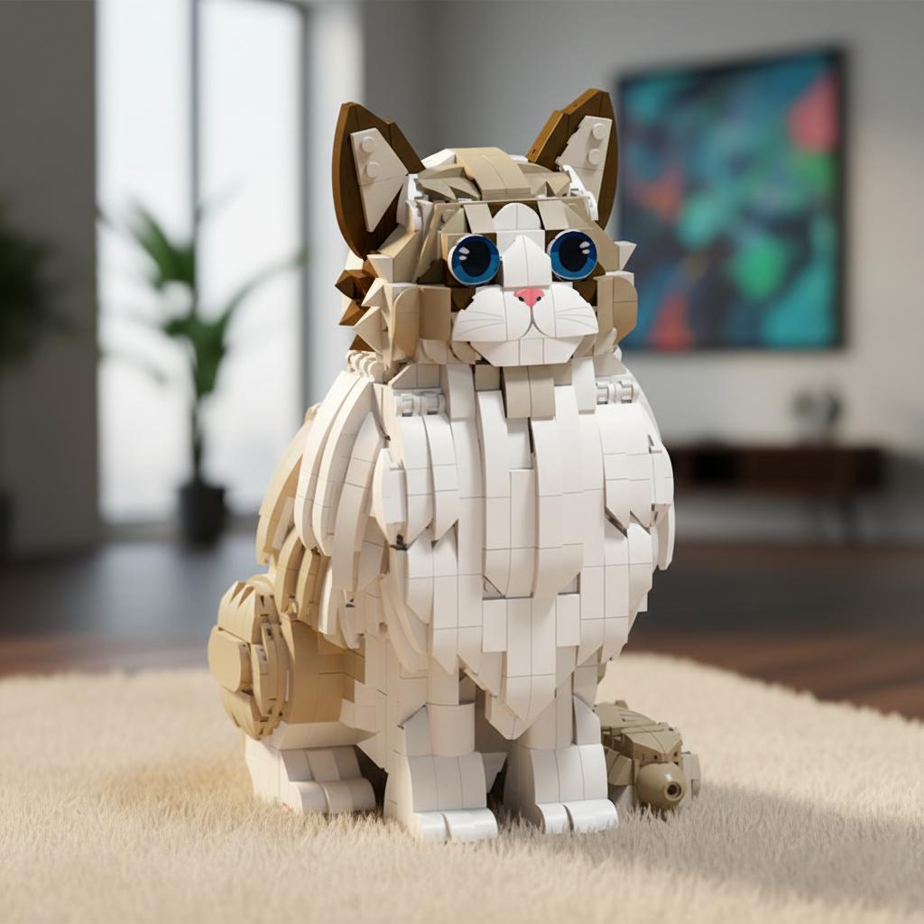 MOC Большая кошка рэгдолл Строительные блоки Животное Кошка Питомец Модель Настольное украшение Детская игрушка-конструктор Креативный MOC Подарок