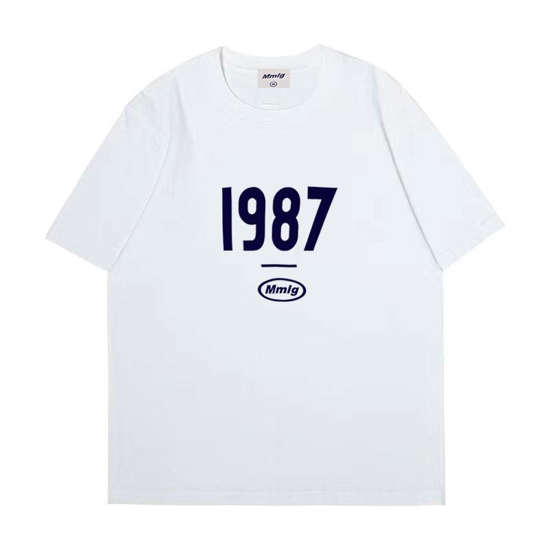 summer new Hot figure Simplicity Numbers 1987 print cotton Unisexs and Unisexs Tshirts Fashion casual shopping shirt short sleeve