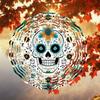 Metal Wind Spinner Chime Outdoor Hanging Garden Decor with Floral Skull Design Perfect for Halloween Christmas Thanksgiving Blue Green