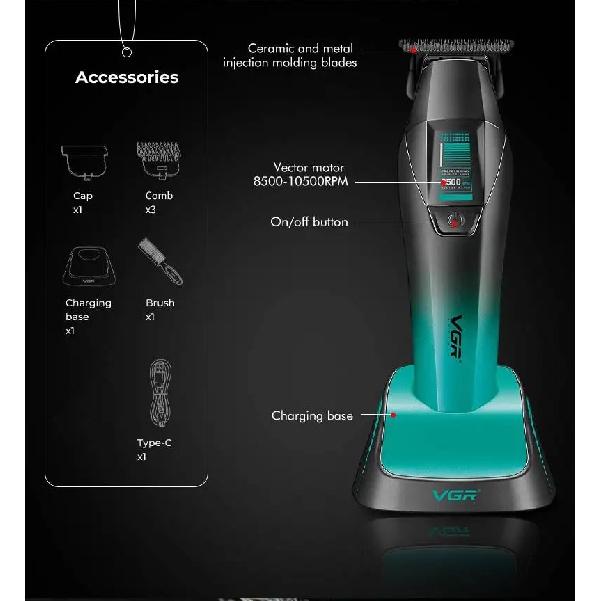 VGR Hair Clipper Adjustable Hair Trimmer Cordless Hair Cutting Machine Vector Motor 11000 RPM Barber Combo Clipper for Men V-875