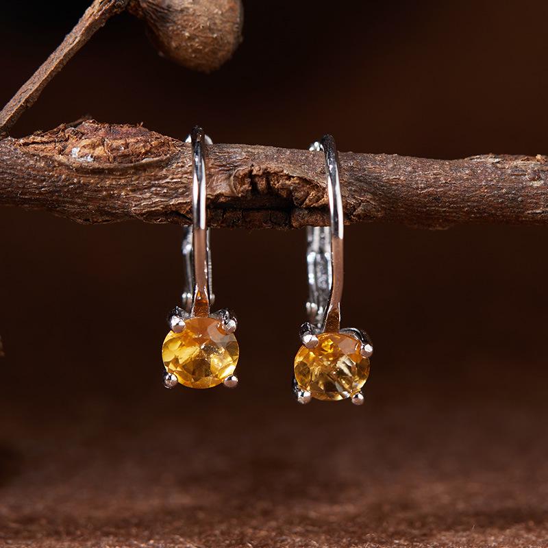 Серьги-гвоздики из стерлингового серебра S925 с драгоценными камнями - Гранат, Цитрин, Аметист, Топаз и Кольца с бриллиантами для женщин