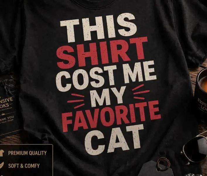 Funny Cat Shirt This Shirt Cost Me My Favorite Cat, Cat Meme T- Shirt, Dark Humor