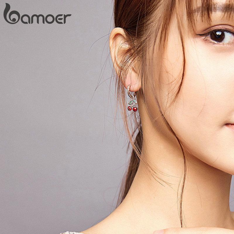 Женские серьги-гвоздики BAMOER из стерлингового серебра 925 пробы с вишней, эффектные ювелирные изделия