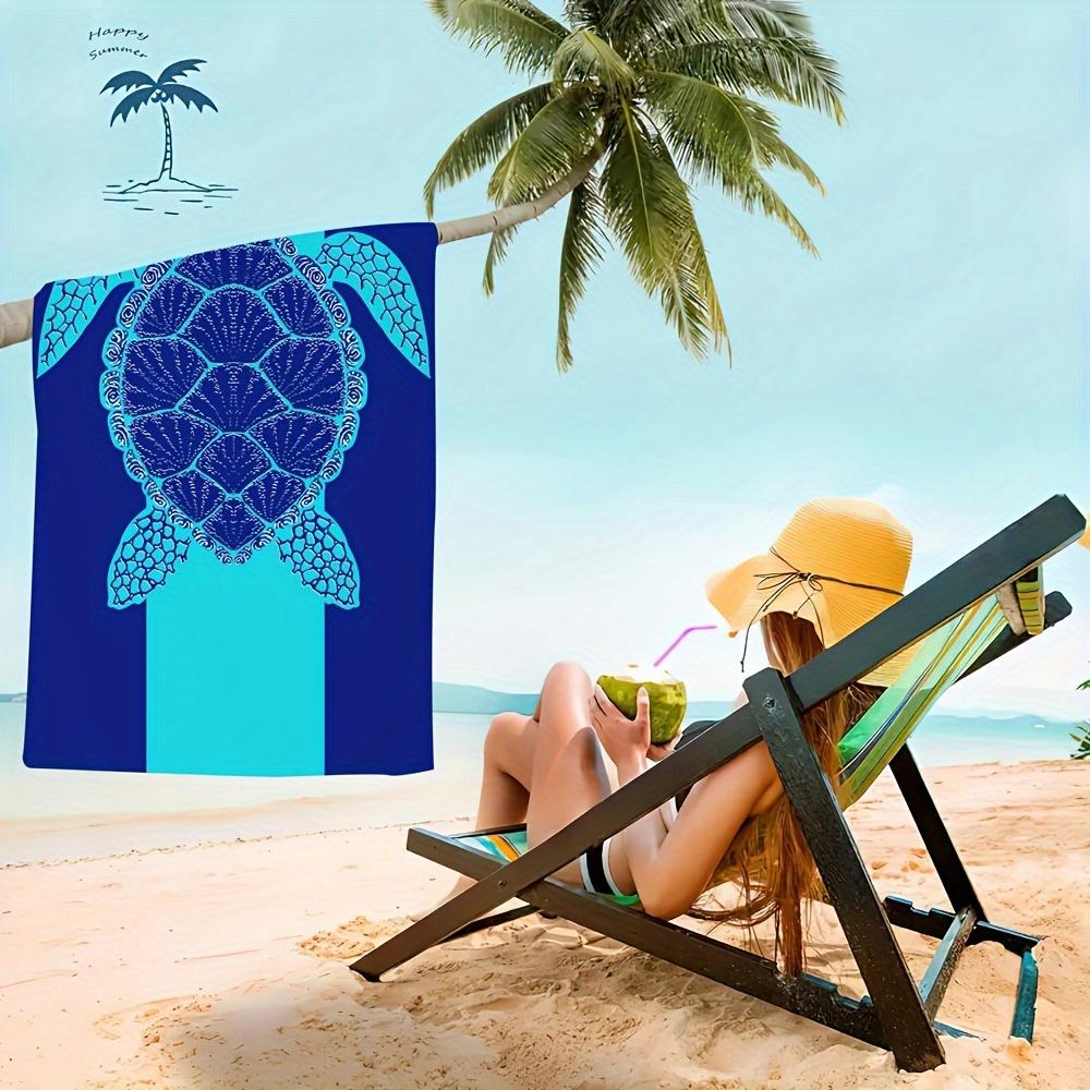Navy Blue & Teal Stripe Sea Turtle Beach Towel Tribal Print Absorbent Towel for Beach Pool Camping Picnic & Bath Use