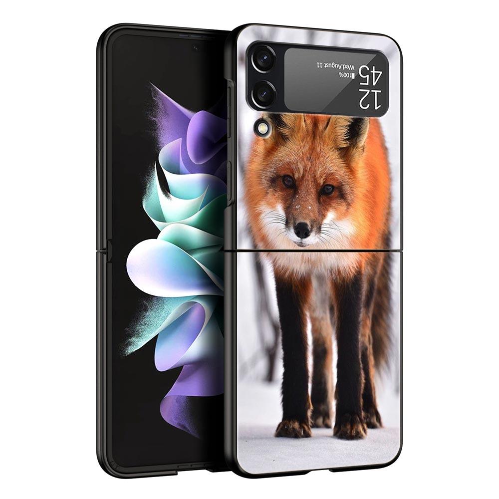 Милый подарочный чехол для телефона с красной лисой для Samsung Galaxy Z Flip 3 4 5, черный складной чехол для мобильного телефона, жесткий защитный чехол для ПК