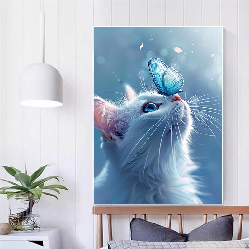 5d DIY Алмазная картина Вышивка крестом Животные Кошка и бабочка Алмазная вышивка Мозаика Круглая дрель Домашний декор Ремесла