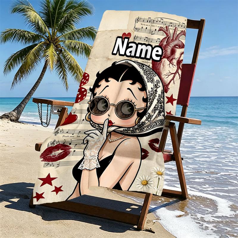 Custom Name Personalized Betty Boop Print Beach Towel, for Trip Camping Beach Party Home Decor, Birthday Gift for Family & Friends