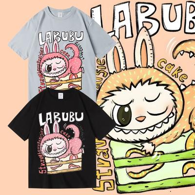 Детская летняя хлопковая футболка с коротким рукавом Labub, простая футболка свободного кроя с круглым вырезом для студентов