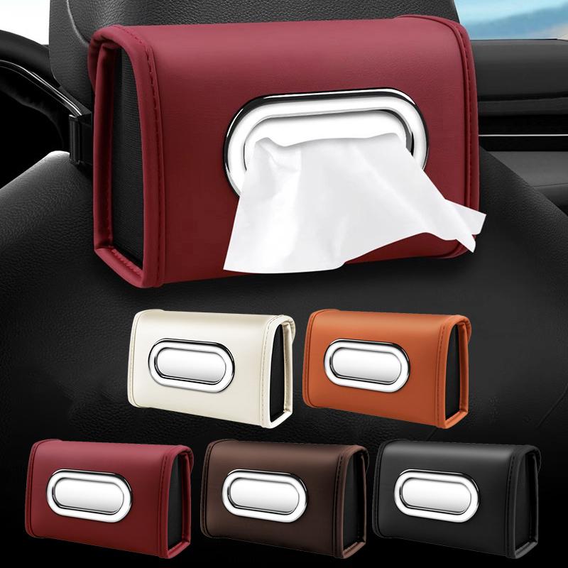 New Car Tissue Box Holder PU Leather Car Center Console Armrest Napkin Box, Hanging Multi-Functional Tissue Box, Tissue Bag