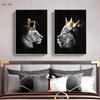 Lion Canvas Painting Wall Art Animals King and Queen with Golden Crown Posters and Prints Wall Art Pictures for Home Decoration
