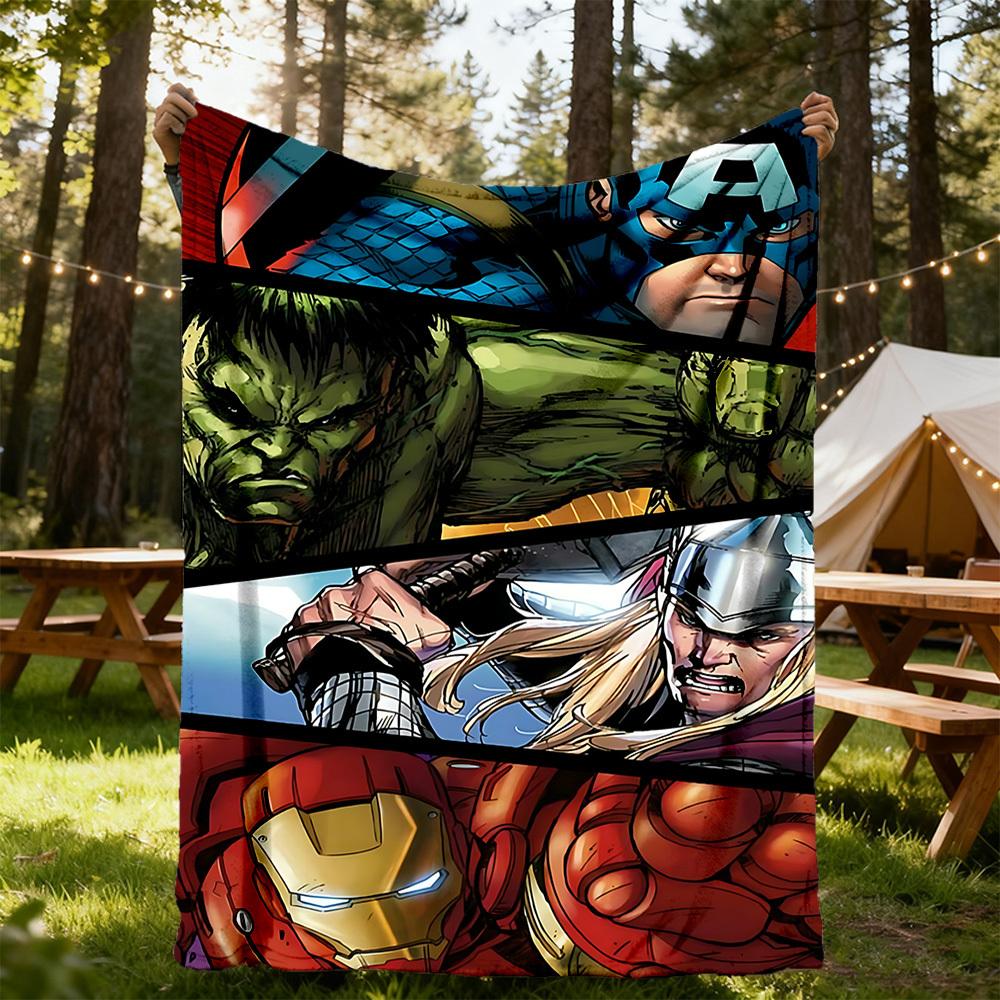 1 шт. Всесезонное комфортное фланелевое одеяло Heroes Marvel для отдыха на природе - мягкое, теплое и уютное для сна, кемпинга и путешествий 075