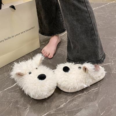 Милые тапочки-щенки Баотоу Женские Новогодние Новые Осенне-зимние Толстоподошвенные Пушистые Тапочки Мультяшные Теплые Хлопковые Тапочки