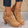 New Women's Sandals with Thick High Heels and Camel Colored Buckle with Exposed Toes, Popular for Women