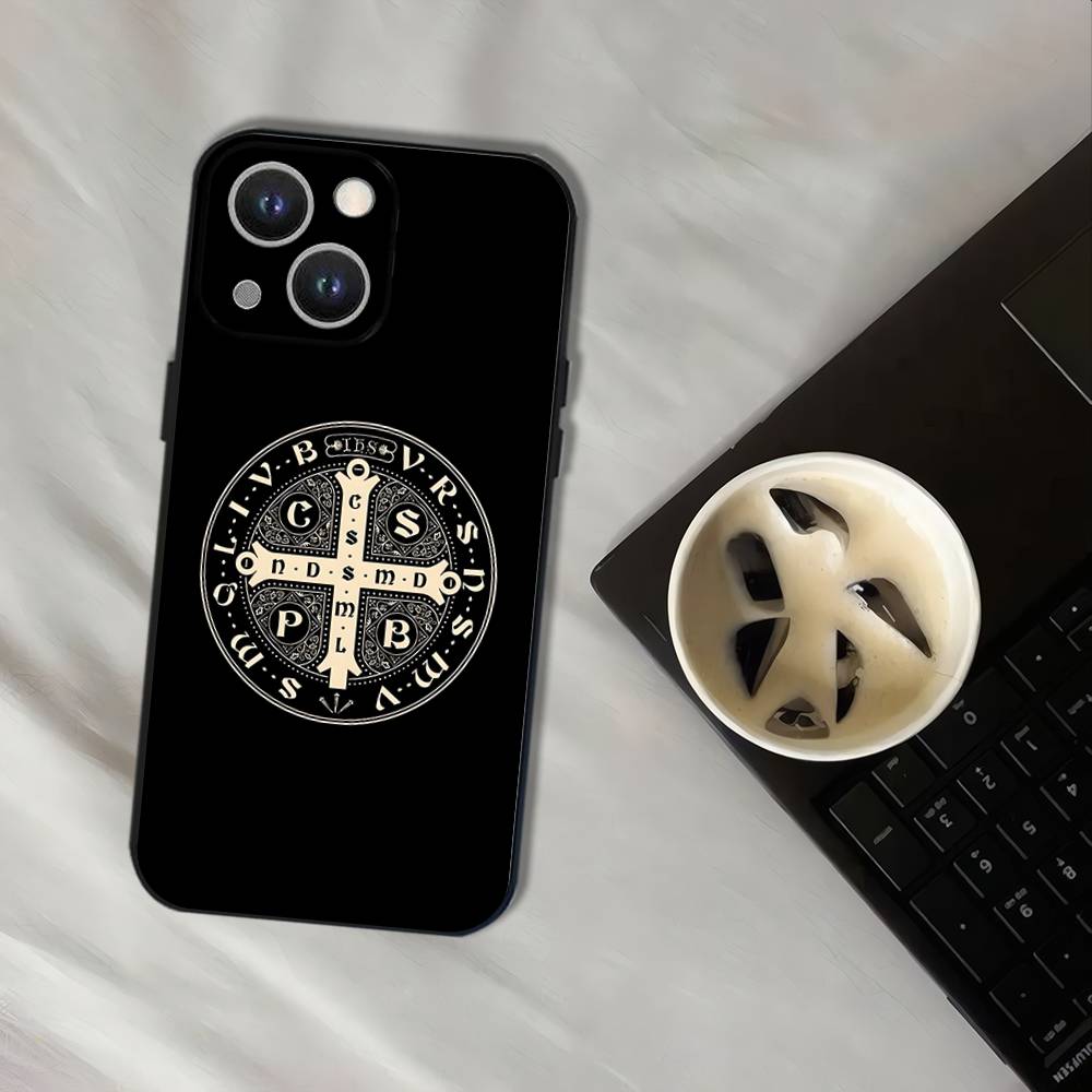 Иконка Православного Креста Чехол для Телефона Для iPhone 16,15,14,13,12,11,Pro,XS,Max,XR,Plus,E,SE4,Mini Черный Мягкий Чехол