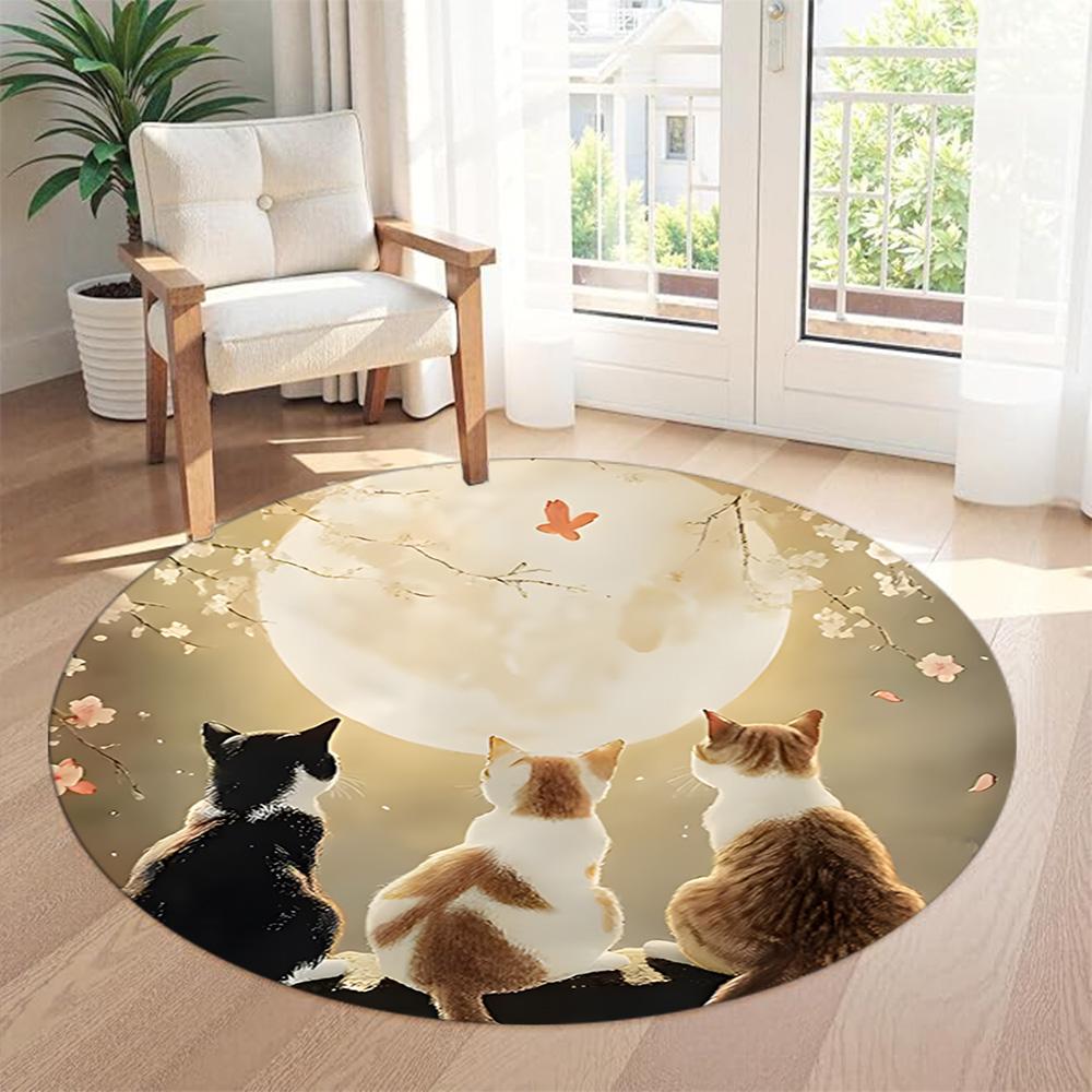 Cat Round Floor Mat Suitable for Hallway Living Rooms Dining Room Study room Anti-slip Round Rug Anime Office Decor Perfect Gift for Friends Family