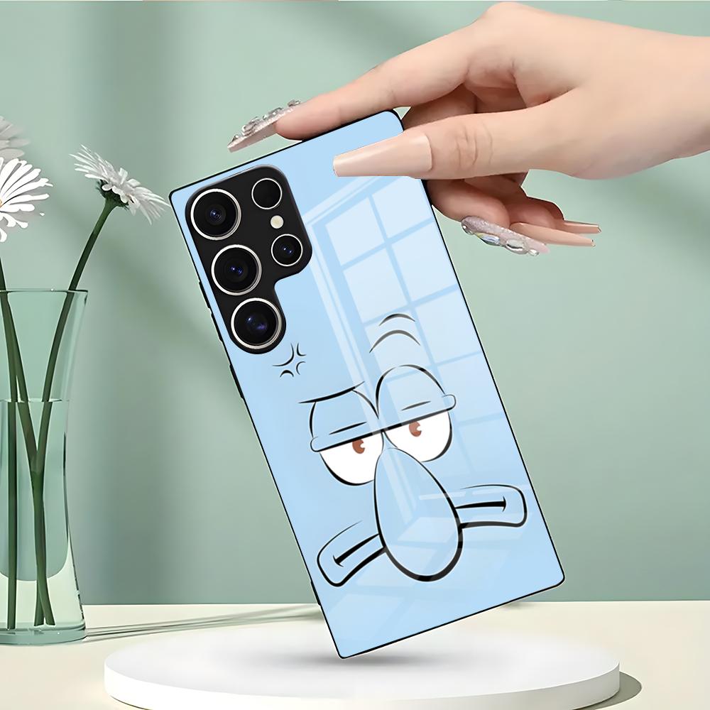 Funny Spongebo Phone Case For Samsung S26 S25 Edge Ultra 23 22 21 20 Ultra Plus S24 Fe Glass Cover