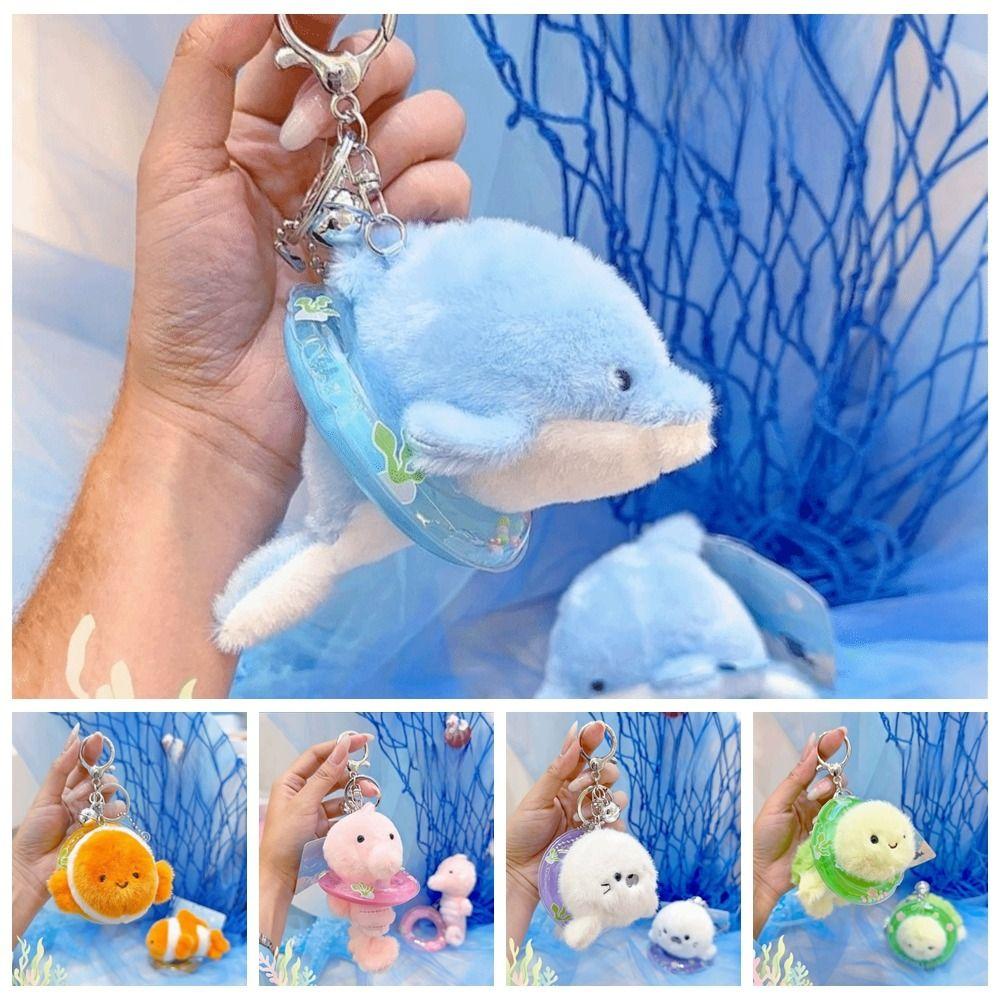 Kawaii Ocean Animal Plush Keychain Seahorse Dolphin Plush Doll Birthday Gift
