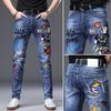 Men's Jeans Straight Jeans Washed Jeans Vintage Wear Casual Jeans Ripped and Patched Jeans