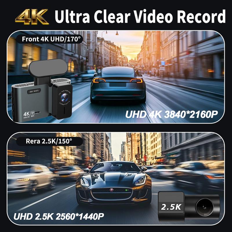 Передняя 4K и задняя 2.5K видеорегистратор Встроенный WIFI GPS Двойная линза Мини Автомобильный DVR 24H Монитор парковки Черный ящик Камера салона Ночное видение