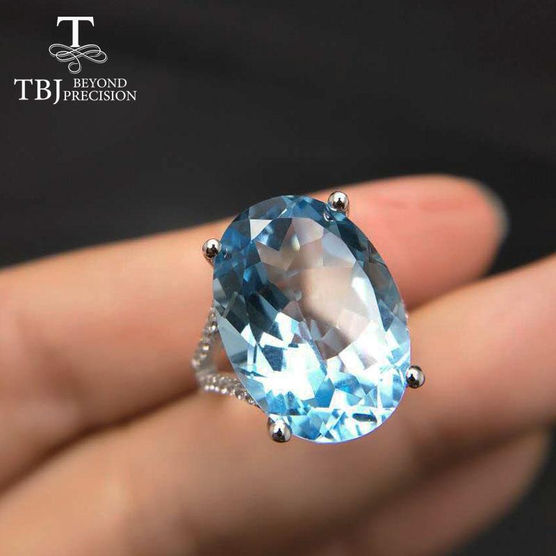 Big Gemstone Ring,Oval Cut 13*18mm 15ct Blue Topaz Silver Gemstone Ring for Pary,eye's Catching Design