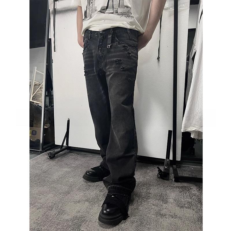 Men's Summer Washed Jeans: High Street Style, Loose, Straight, Casual with Distressed Details