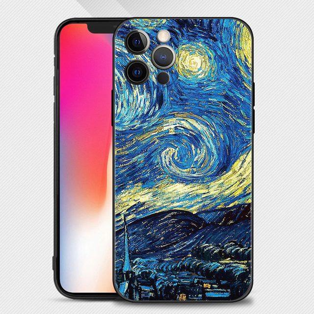 Чехол для телефона для Iphone 14 14 13 12 11 Pro Max Xs Max Xr X 7 8 Plus 12 Mini 6s, силиконовый черный корпус, Ван Гог, звездное небо, искусство