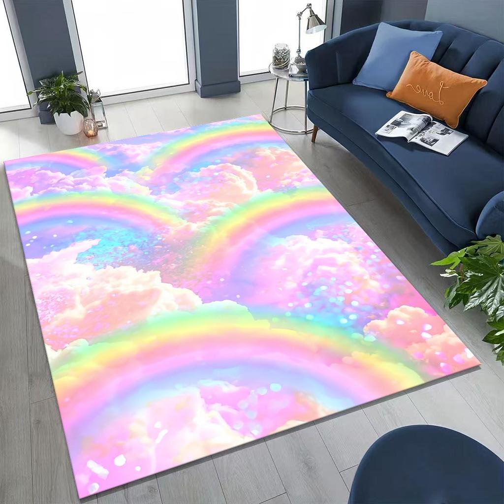 Colorful Rainbow Clouds Dream Sky Cartoon Rug for Bedroom Living Room Sofa Home Doormat Decor, Large Kid Play Non-slip Floor Mat