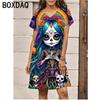 Funny Skull Girl Pattern Dress Women 3D Print Dress Plus Size 6XL Female Summer Short Sleeve V-Neck Casual A-Line Dress Vestidos