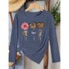 Leopard print, butterfly and floral print, long-sleeved, vintage round neck T Fresh and natural style loose-fitting shirt2026Elegant spring and