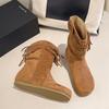 2025 осень и зима новая большая размерность завышенные ретро бахрома на платформе маленькие короткие ботинки женские круглый носок средняя голень плиссированные ботинки Мартин