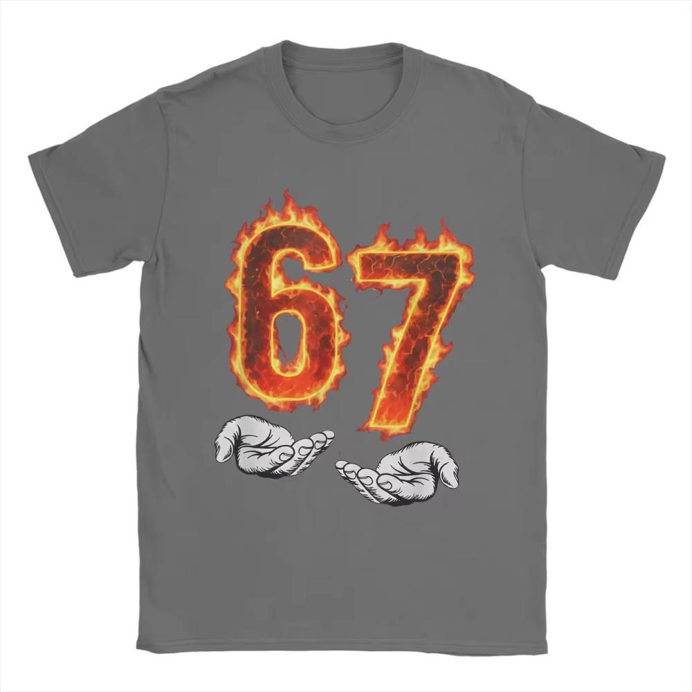 6 7 Meme Six Seven Hands Meme Fire Printed Tshirt For Unisex Unisex Leisure Cotton Tees Round Neck Short Sleeve T Shirt Tops