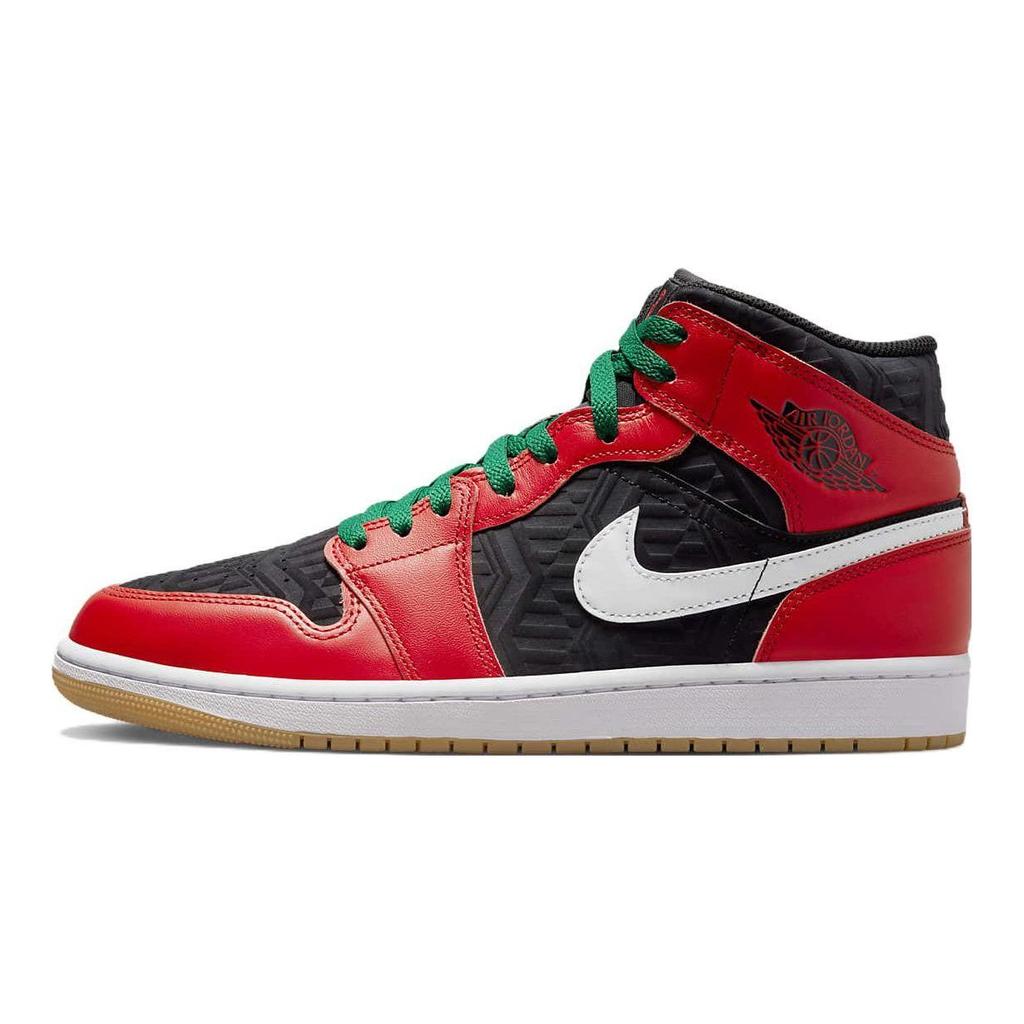 Кроссовки Air Jordan 1 Mid SE Christmas Мужские Черно-белые Малахитовые DQ8417-006