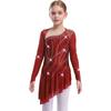 Girls Lyrical Dance Dress Sheer Mesh Long Sleeves Cutout Back Design with Sparkly Rhinestones Asymmetric Hem Skirt