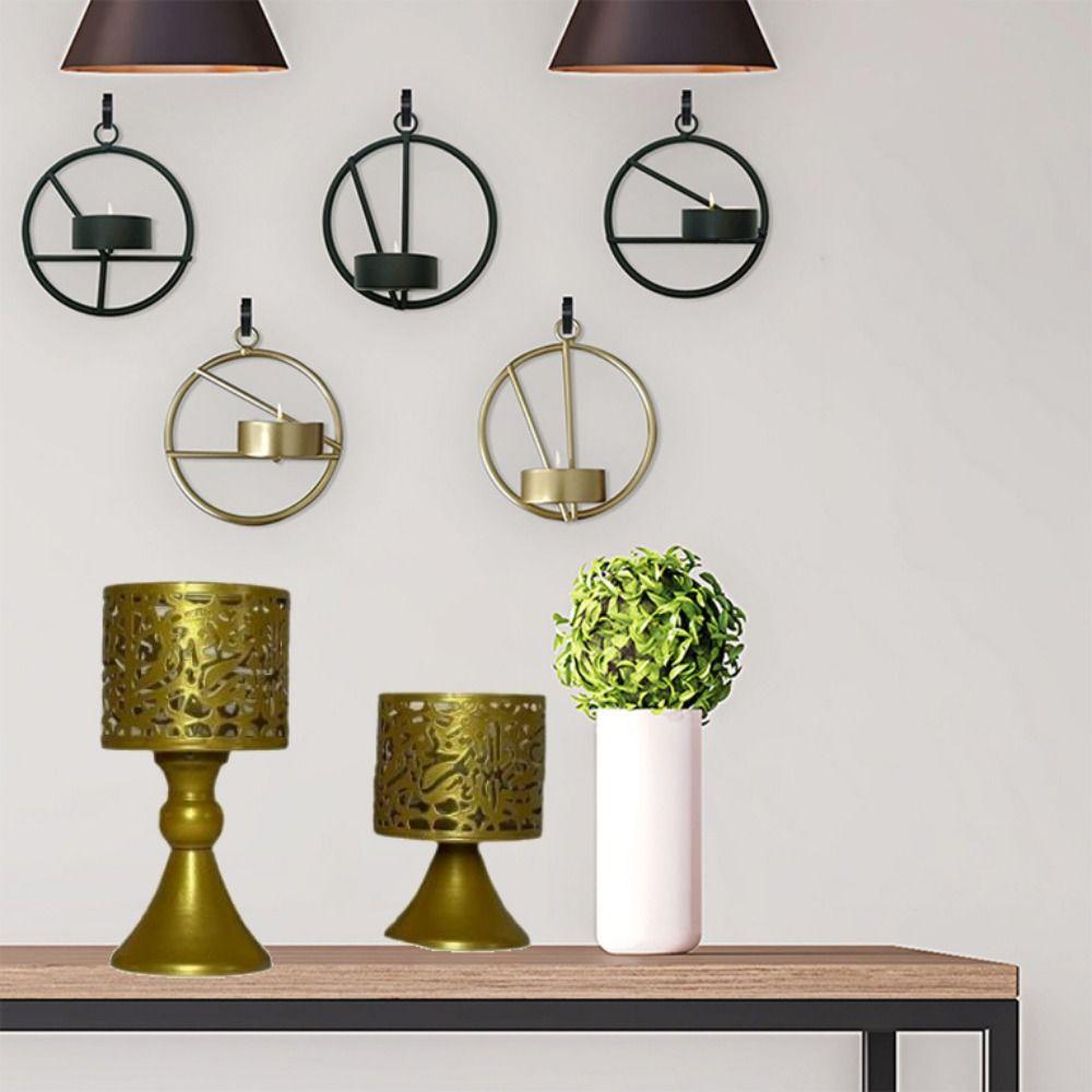 2Pcs/set Pedestal Base Iron Hollow Candle Cup Retro Design Round Candle Stands Atmosphere Decor