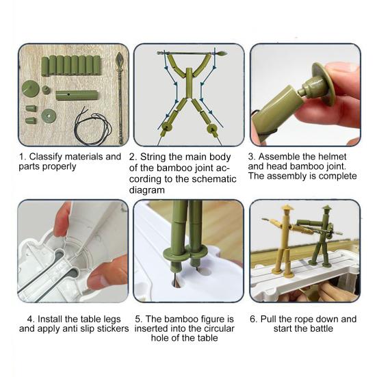 1 Set 12 Weapons Man Battle Toy with Bamboo PK Table Funny Rope Controlled 2 Players Handmade