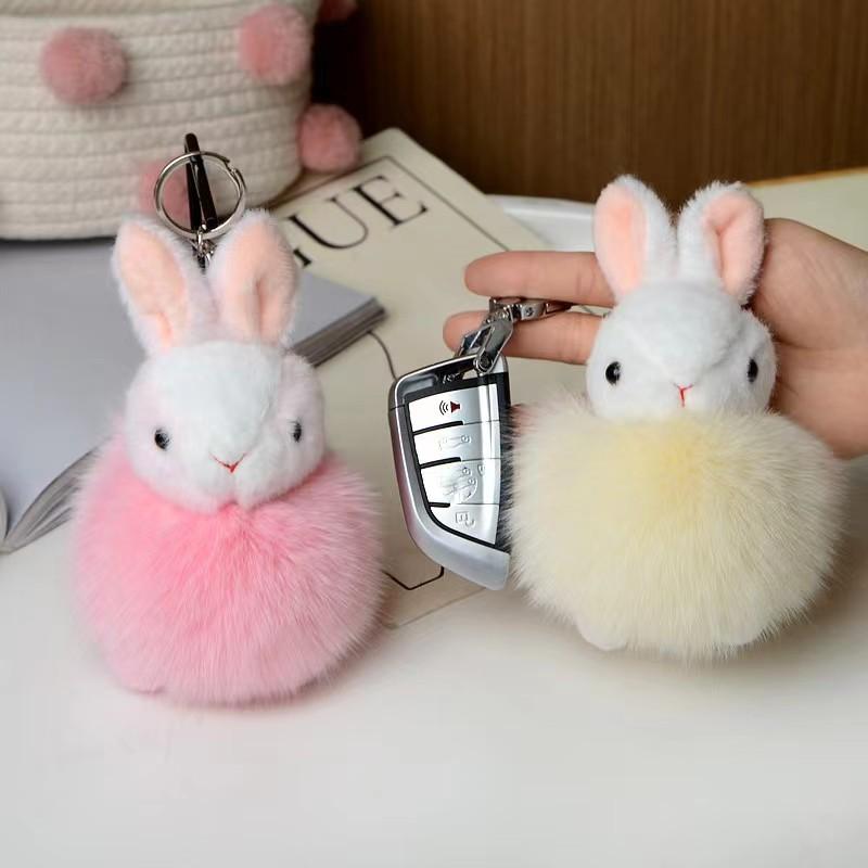 Cartoon Animation Real Fox Plush Rabbit Key Chain Pendant Fashion Kawaii Rabbit Fur Ball Car/Backpack Accessories Ppendant Toy
