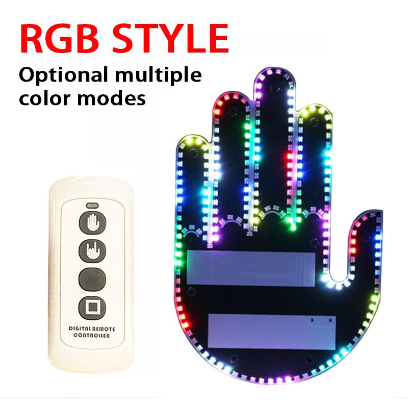 Светодиодный автомобильный светильник со средним пальцем, светодиодный автомобильный ручной светодиодный автомобильный палец вверх, подари любовь, птица, волна, дорожные знаки ярости, автомобильный светодиодный стикер с пультом дистанционного управления