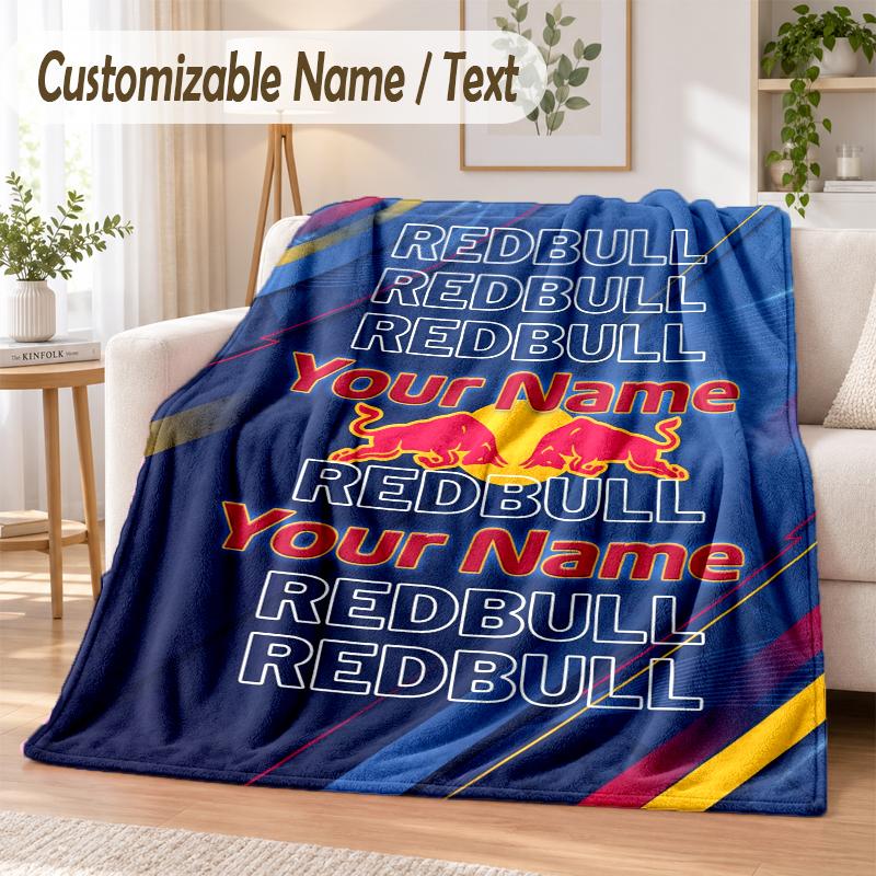 Фланелевое одеяло с индивидуальным текстом, принт Red Bull Racing, теплое и уютное одеяло, постельное белье для дивана и кровати