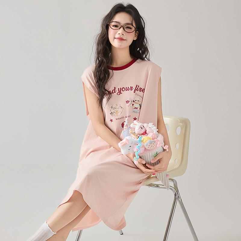 nightdress women's summer cotton sleeveless vest dress 1011 new women's cartoon loose can be worn outside loungewear