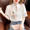 Summer Shirt with Sparkling Embroidery of Flowers Casual Chic Style