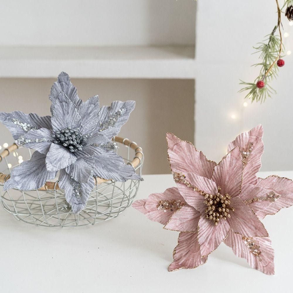 Fabric Plastic Fake Flower 26cm Christmas Decor New Xmas Tree Decorations  New Year