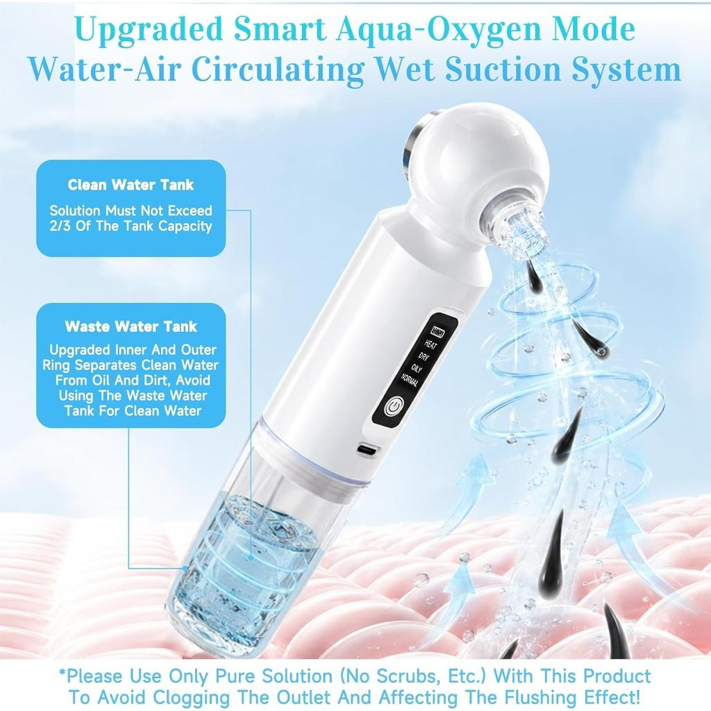 Blackhead Remover Vacuum with 46° Warm Compress-Smart Water-Oxygen Hydration Mode, 6 Heads Facial Vacuum Pore Cleaner, 3-Level Pore Vacuum Blackhead