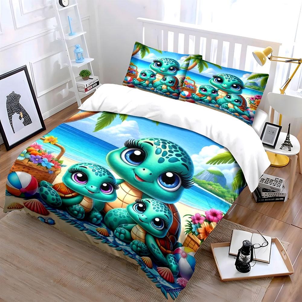 "Beach-Themed Turtle Family Set" Exquisite three-piece bedding set gift for kids and adults