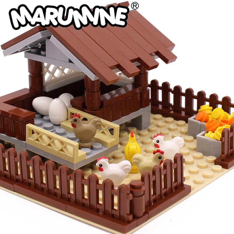 Marumine 138 деталей Ферма Куры Строительные Блоки Классический Конструктор MOC Кирпичи Сборка Домика Модель Набор Игрушки для Детей Рождественские Игрушки