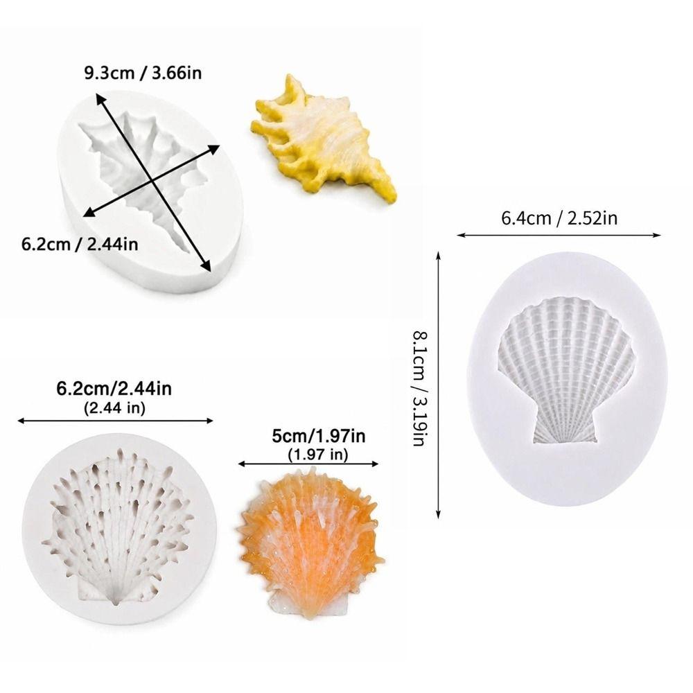 3PCS Flexible Seashell Fondant Mold Heat Resistant Conch Shell Mold Resin Crafting
