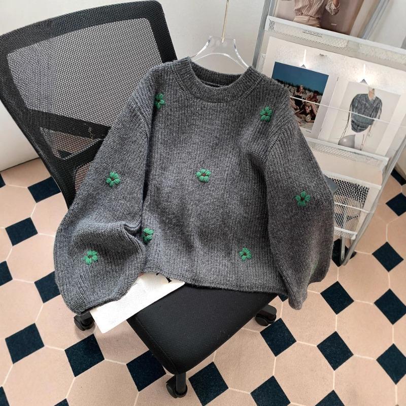 Женский ретро-свитер с цветочной вышивкой для осени и зимы, свободный и ленивый стиль, высококачественный корейский трикотаж