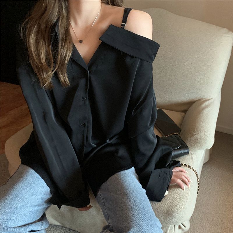 WTEMPO Sexy Off Shoulder Women Blouses Casual Korean Long Sleeve Shirts White Black Oversized Fashion Streetwear Chic Y2k Top