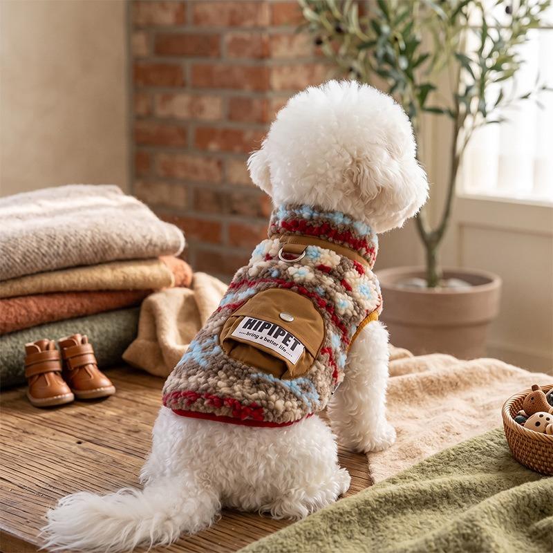 Thickened Winter Pet Jacket with Pocket, Warm Lamb Fleece Pullover for Small Dogs & Maltese, Solid Color Clothes